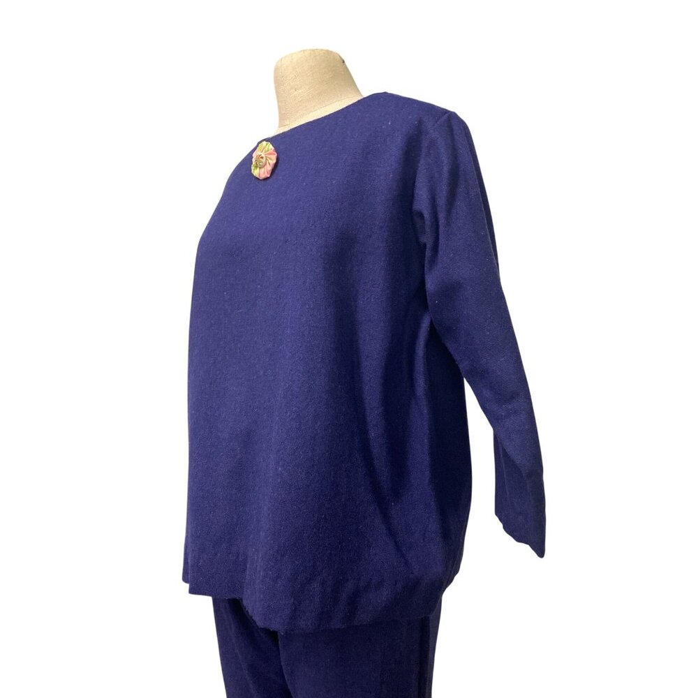 Vintage Handmade Purple Knit Two-Piece Set With Floral Brooch Detail - Picture 6 of 15